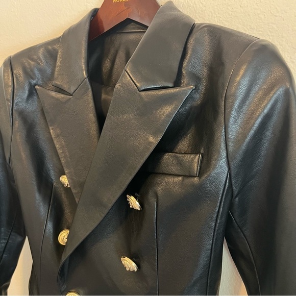 Faux Leather double breasted fitted blazer jacket, size XS/S, NWOT - Picture 4 of 16